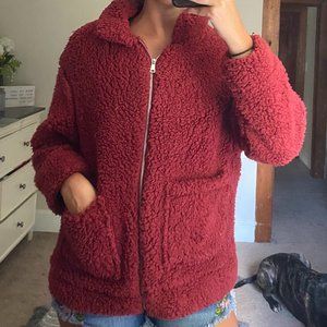 Fluffy Red Bomber Jakcet